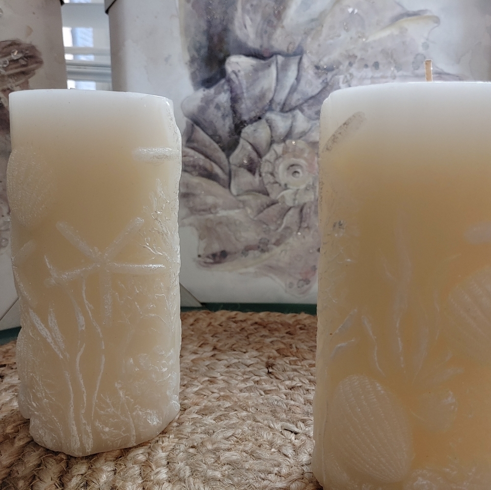 Beach Decor Tall Embossed Candles